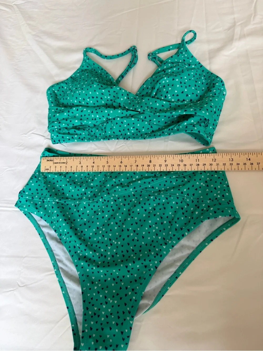 Teal Heart Print Two-Piece Bikini Set
